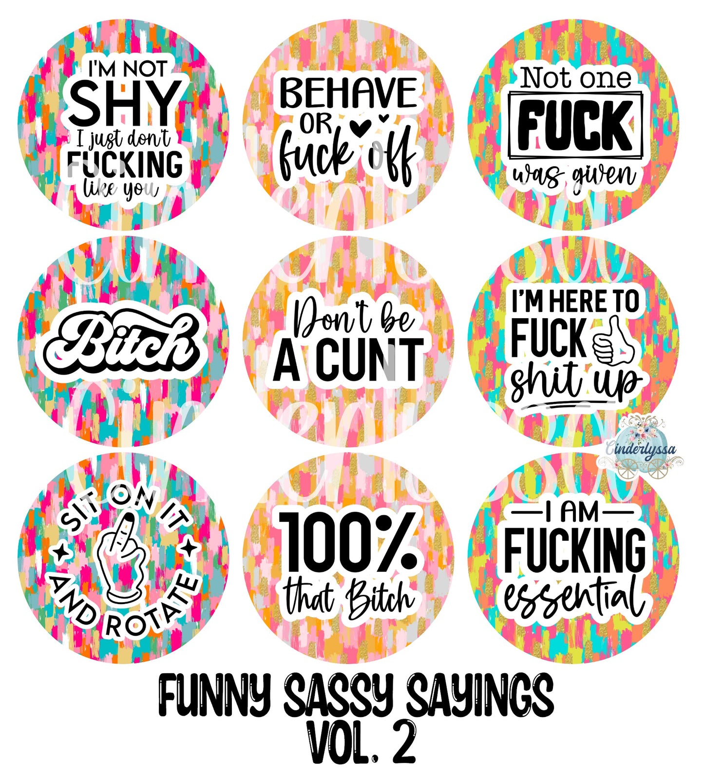 3.75 inch Round Funny Sassy Vol. 2 Sayings for Cardstock Silicone Mold, for Aroma Bead Molds, Premium Cardstock Images