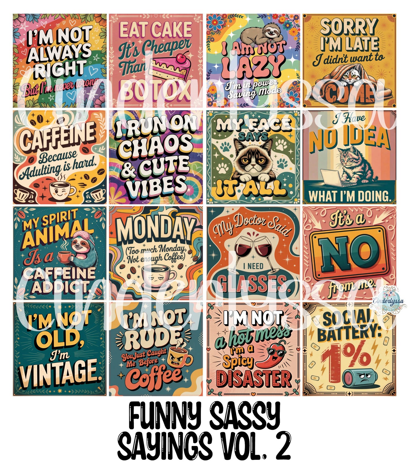 2.5 inch Square Funny Sassy Sayings Vol. 2 Cardstock Only for freshies - NO MOLD: Cardstock Silicone Mold, for Aroma Bead Molds, Premium Cardstock Images
