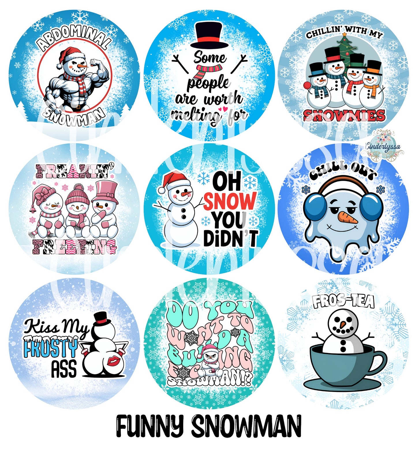 2 inch Round Funny Snowman Cardstock Only: Cardstock Silicone Mold, Car Freshener, Premium Cardstock Images-NO MOLD