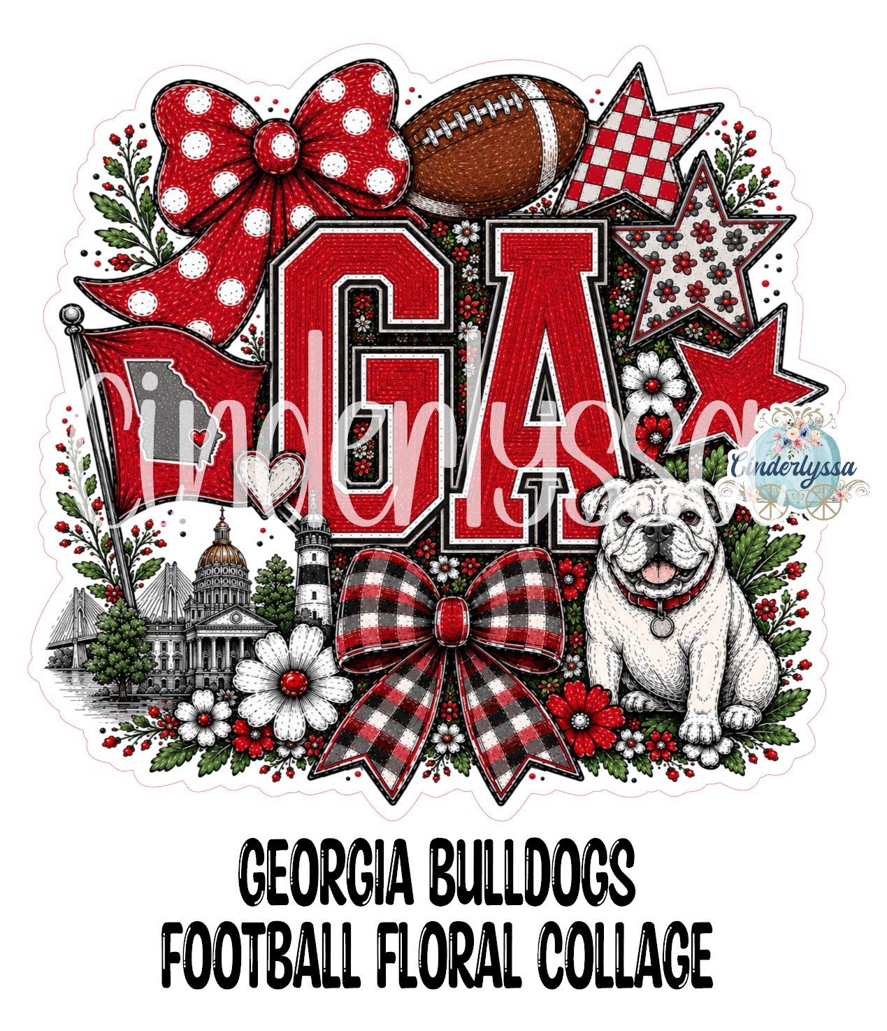 Georgia Bulldogs Football Floral Collage Cardstock Silicone Mold, Aroma Bead Molds, Premium Cardstock Images