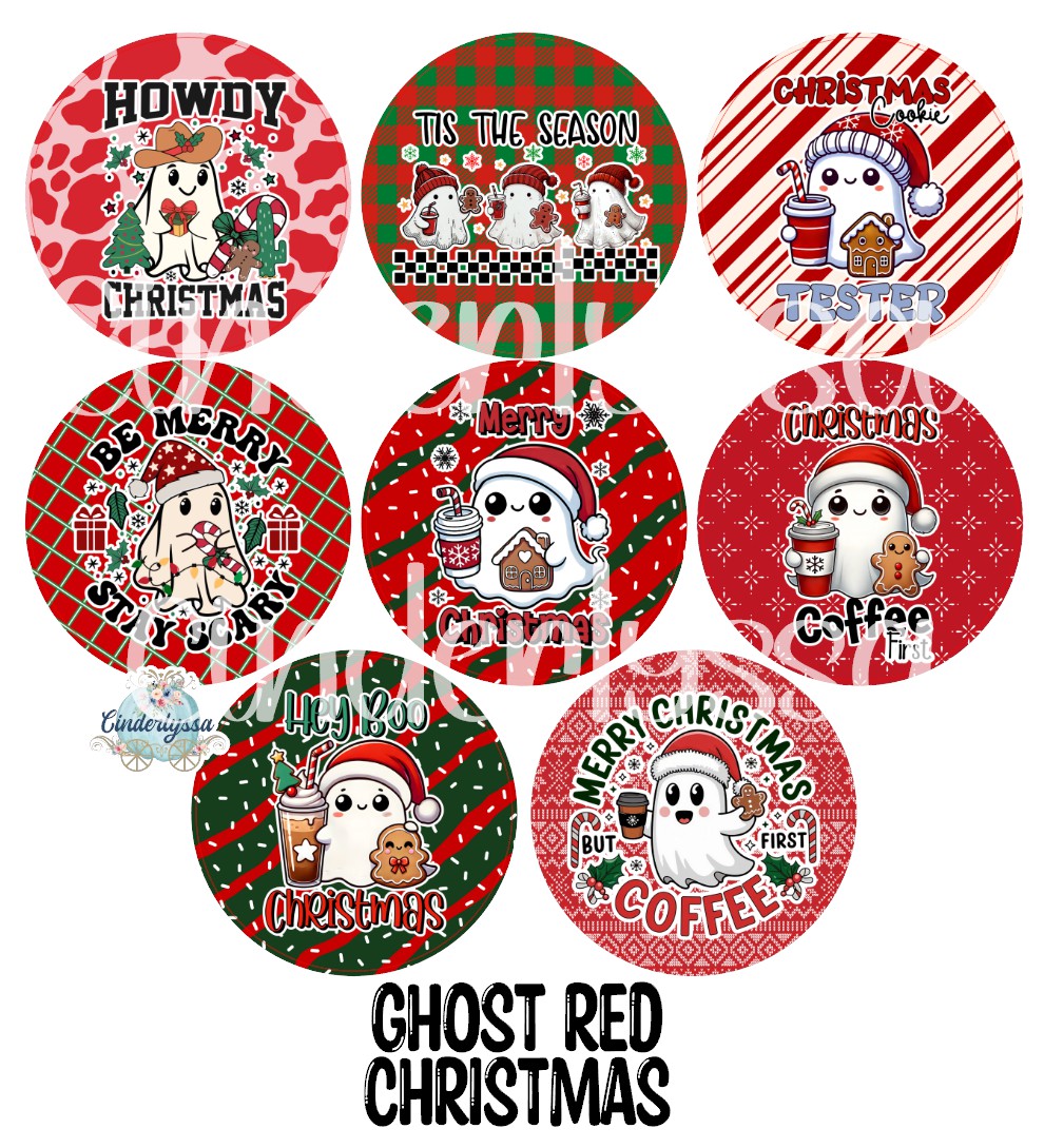 2 inch Round Ghost Red Christmas Cardstock Only: Cardstock Silicone Mold,Car Freshener, Premium Cardstock Images-NO MOLD