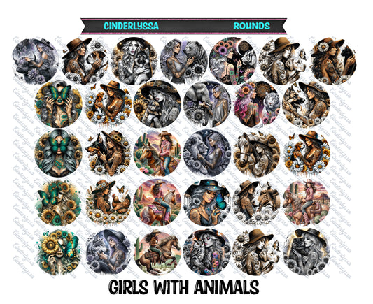 3 inch Round Girls With Animals and Flowers Cardstock Only for freshies -NO MOLD: for Aroma Bead Molds, Premium Cardstock Image