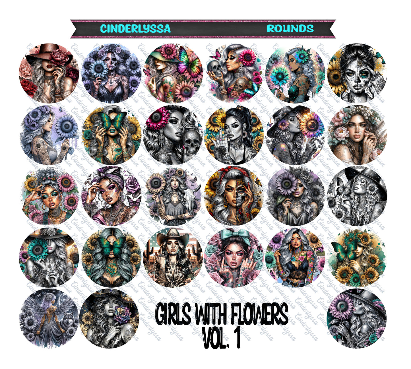 2.5 inch: Girls With Flowers Vol. 1 Round Cardstock Only for freshies Cardstock Silicone Mold, for Aroma Bead Molds, Premium Cardstock Image