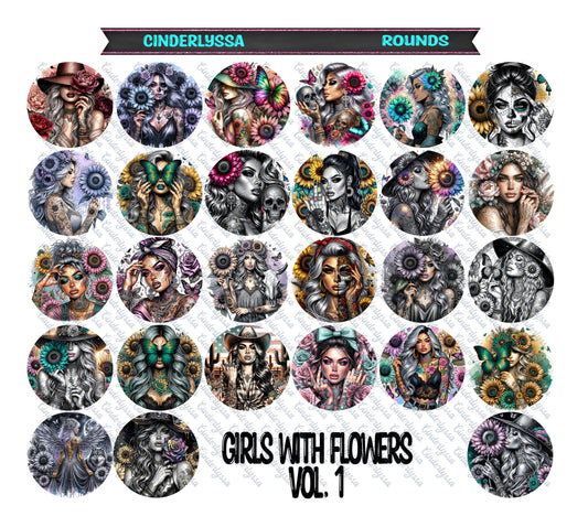 2.5 inch: Girls With Flowers Vol. 1 Round Cardstock Only for freshies Cardstock Silicone Mold, for Aroma Bead Molds, Premium Cardstock Image