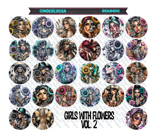 3 inch Round Girls With Flowers Vol. 2 Cardstock Only for freshies -NO MOLD: for Aroma Bead Molds,Car Freshener, Premium Cardstock Image