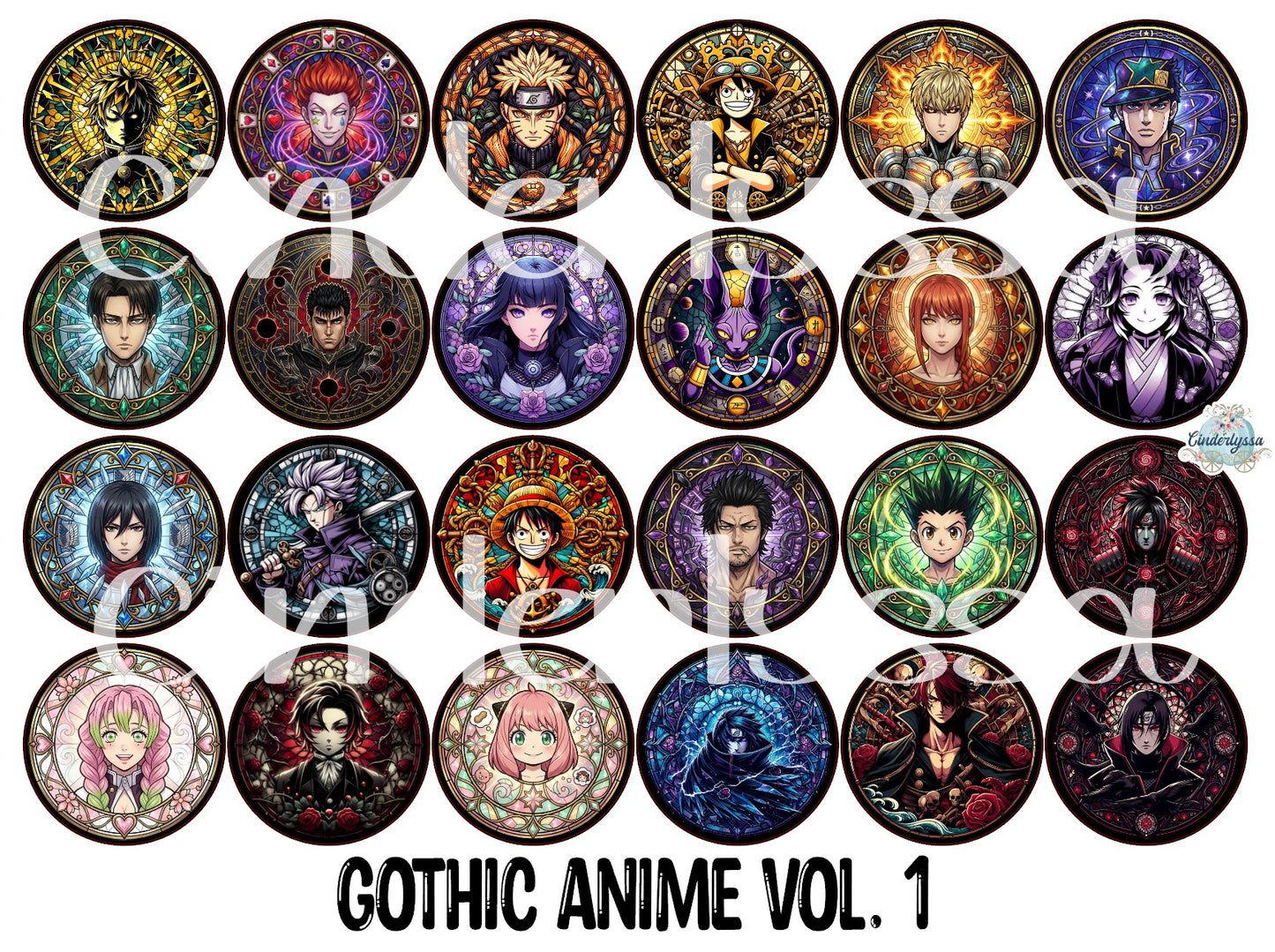 3.75 inch Round Gothic Anime Vol. 1 for Cardstock Silicone Mold, for Aroma Bead Molds, Premium Cardstock Images