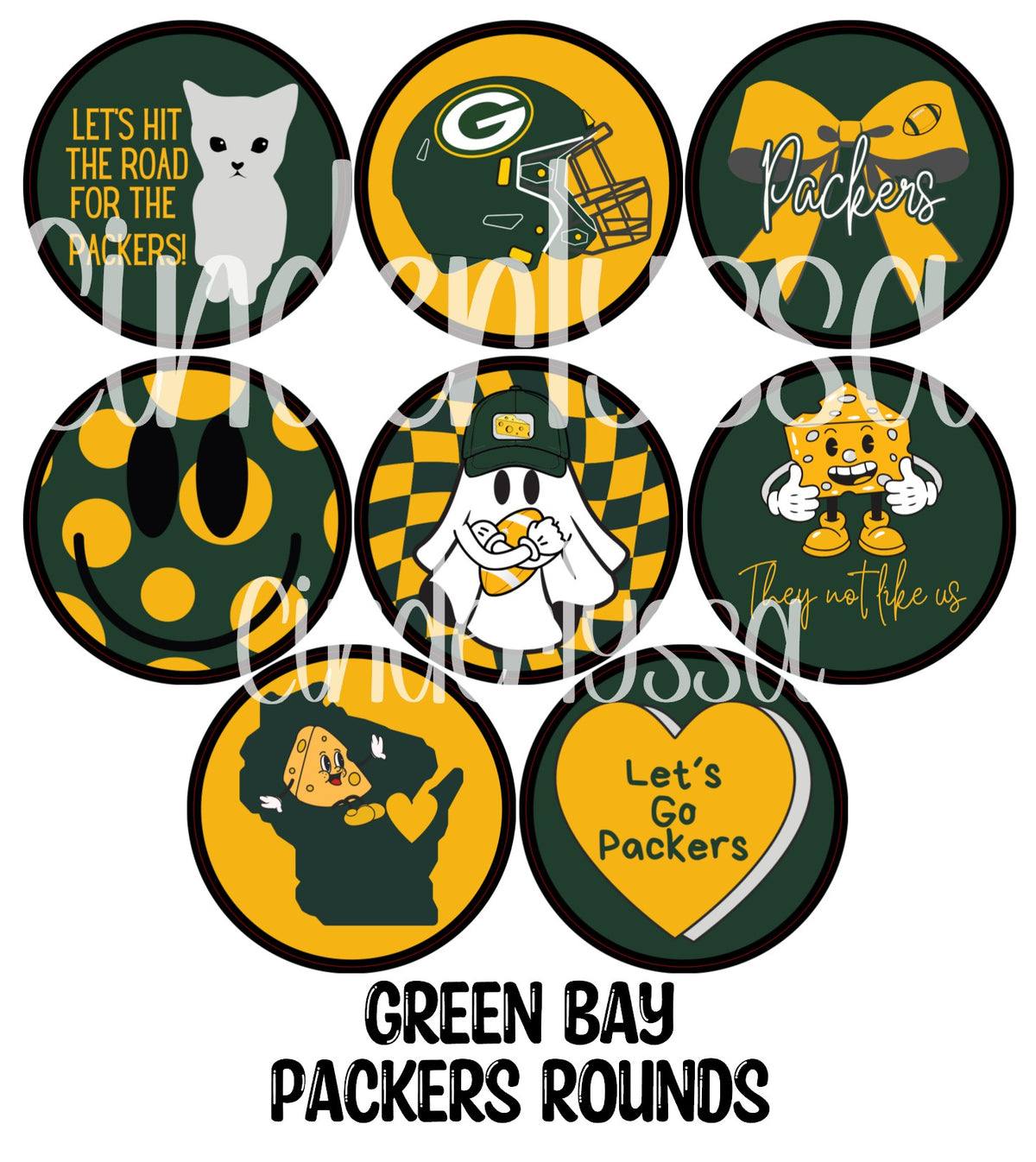 Green Bay Packers Rounds Cardstock Only for freshies - NO MOLD for Aroma Bead Molds, Premium Cardstock Images