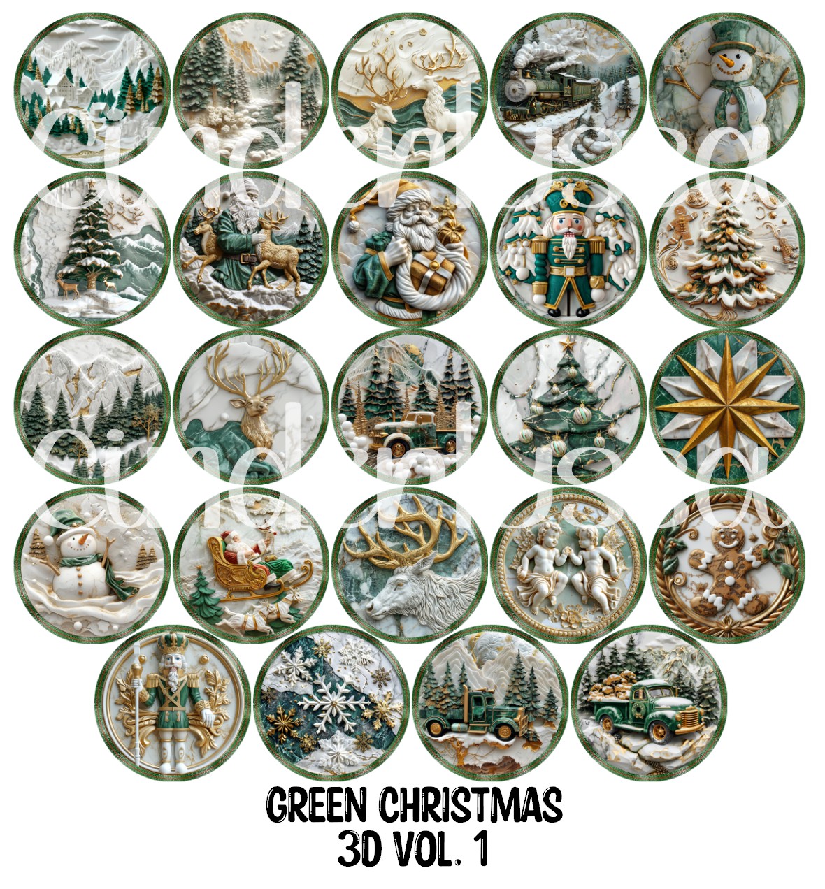 Green Christmas 3D Vol. 1 Rounds Cardstock Only for freshies - NO MOLD for Aroma Bead Molds, Premium Cardstock Images
