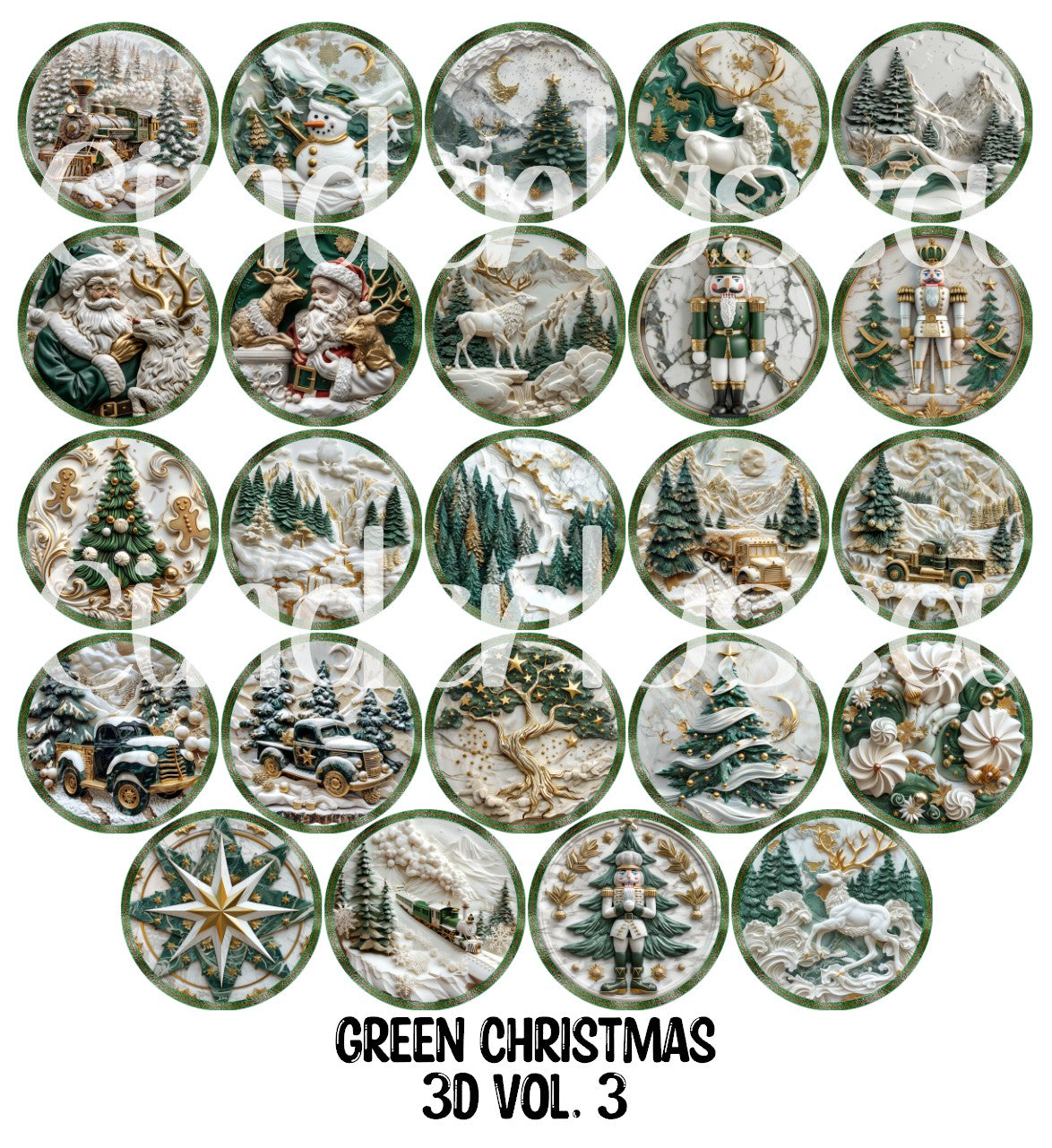 Green Christmas 3D Vol. 3 Rounds Cardstock Only for freshies - NO MOLD for Aroma Bead Molds, Premium Cardstock Images