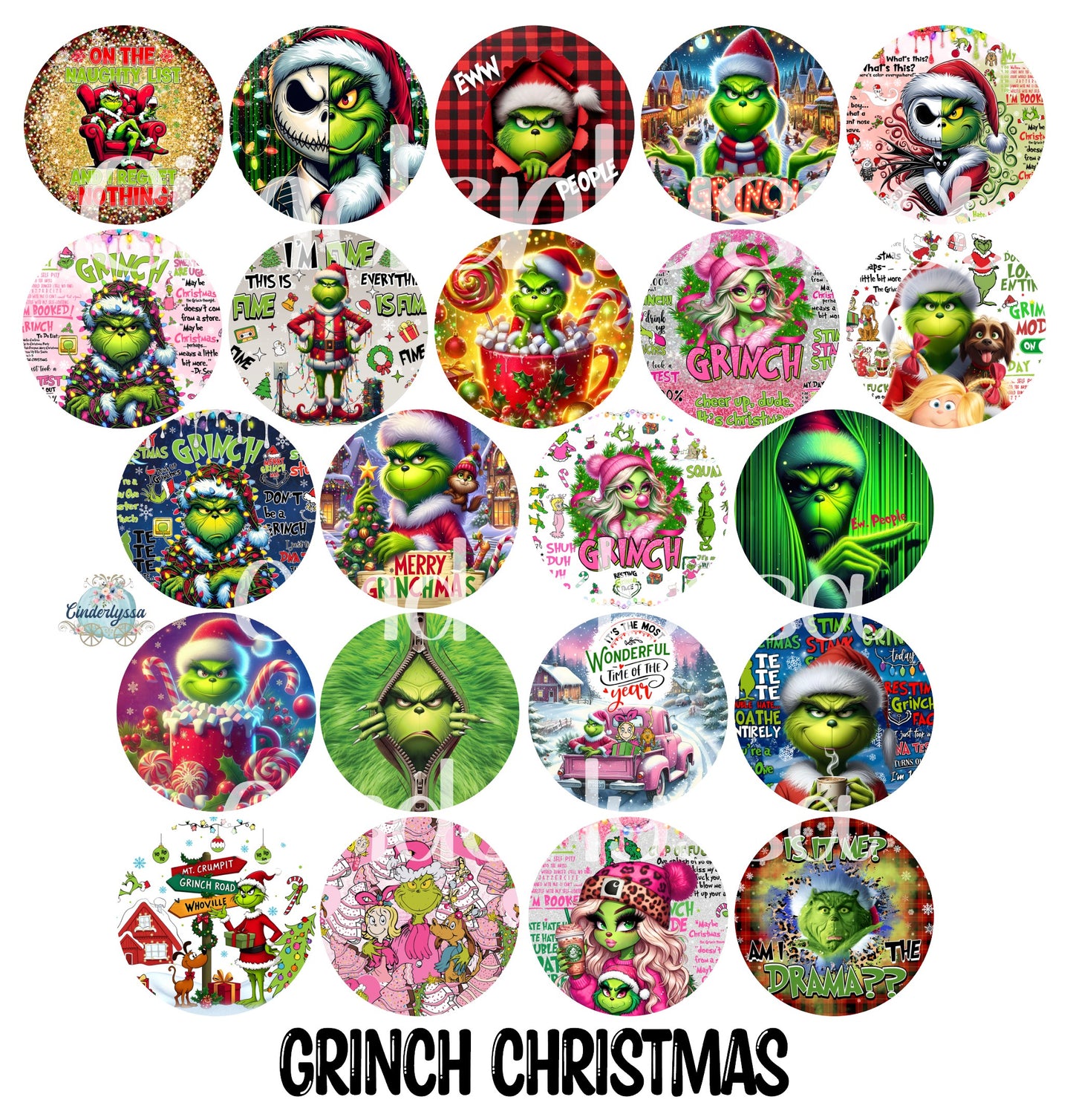3.75 inch Round: Grinch Christmas for Cardstock Silicone Mold, for Aroma Bead Molds, Premium Cardstock Images