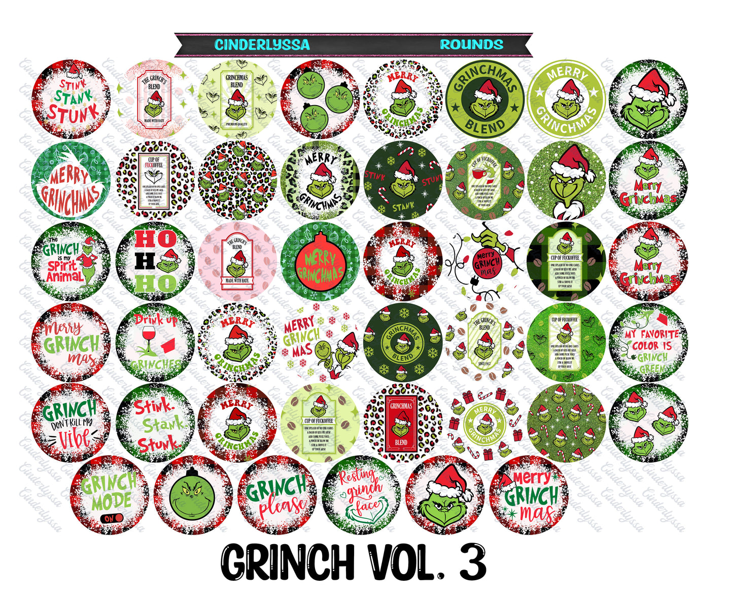 3.75 inch Round: Grinch Vol. 3 for Cardstock Silicone Mold, for Aroma Bead Molds, Premium Cardstock Images