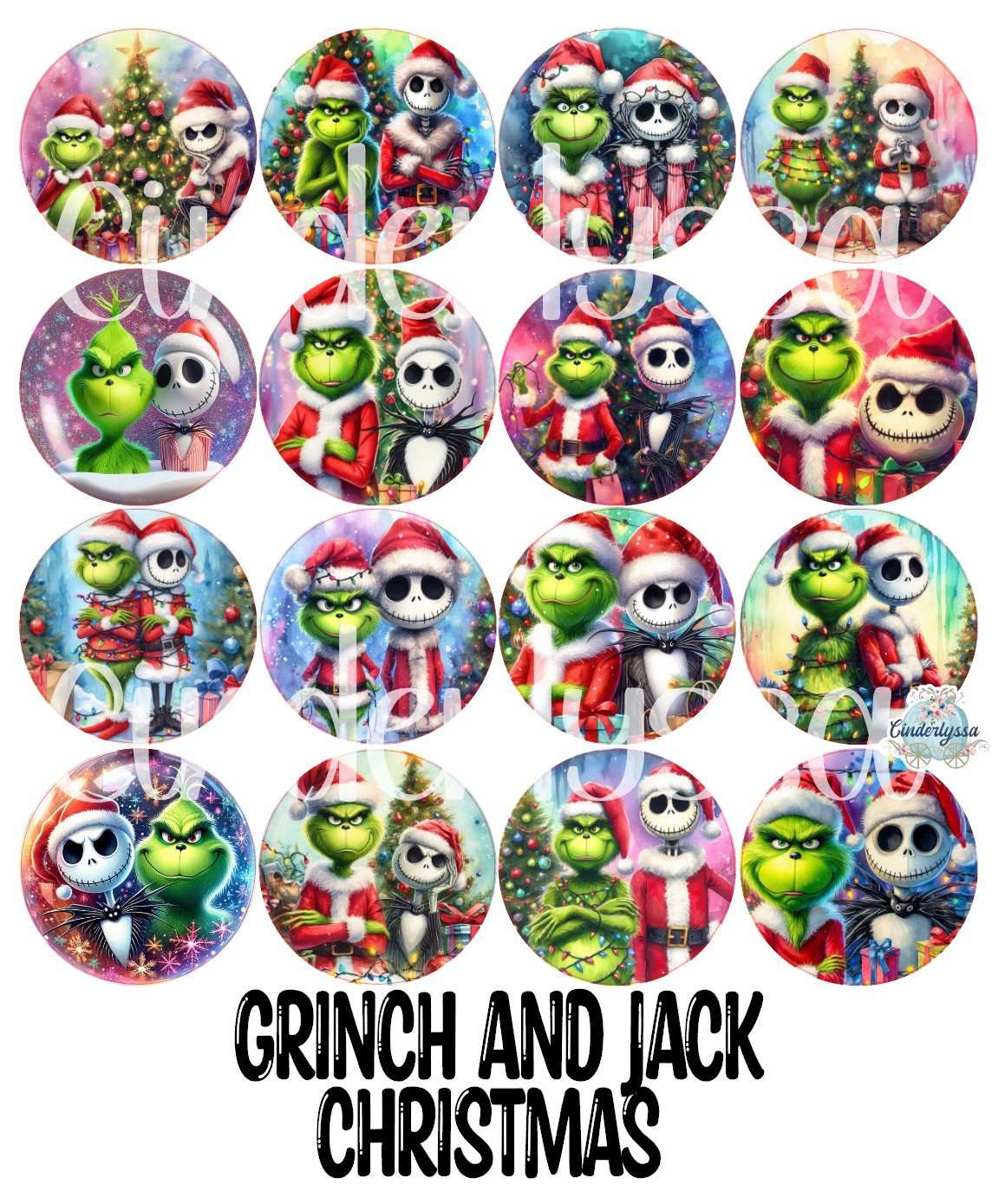 3 inch Round Grinch and Jack Christmas Cardstock Only for freshies - NO MOLD for Aroma Bead Molds, Premium Cardstock Images