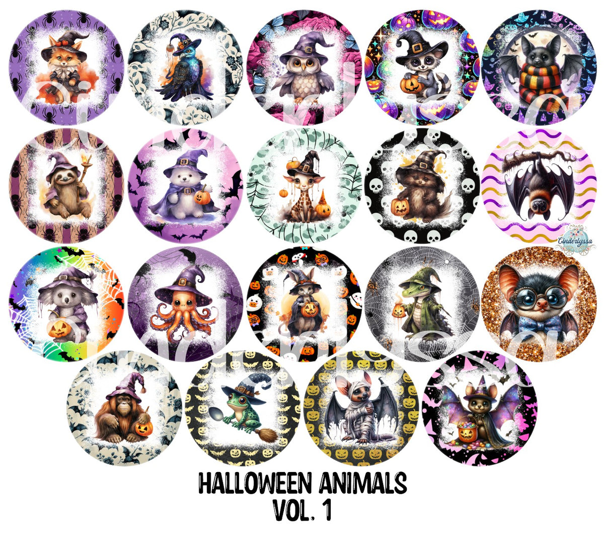 2.5 inch Round Halloween Animals Vol. 1 Cardstock Only for freshies:  Aroma Bead Molds, Premium Cardstock Images-NO MOLD