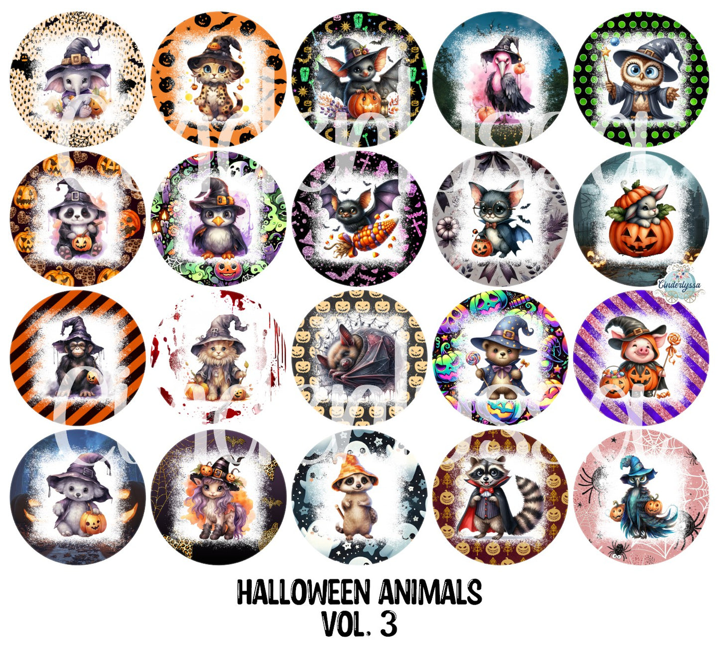 3 inch Round Halloween Animals Vol. 3 Cardstock Only for freshies -NO MOLD for Aroma Bead Molds, Premium Cardstock Images