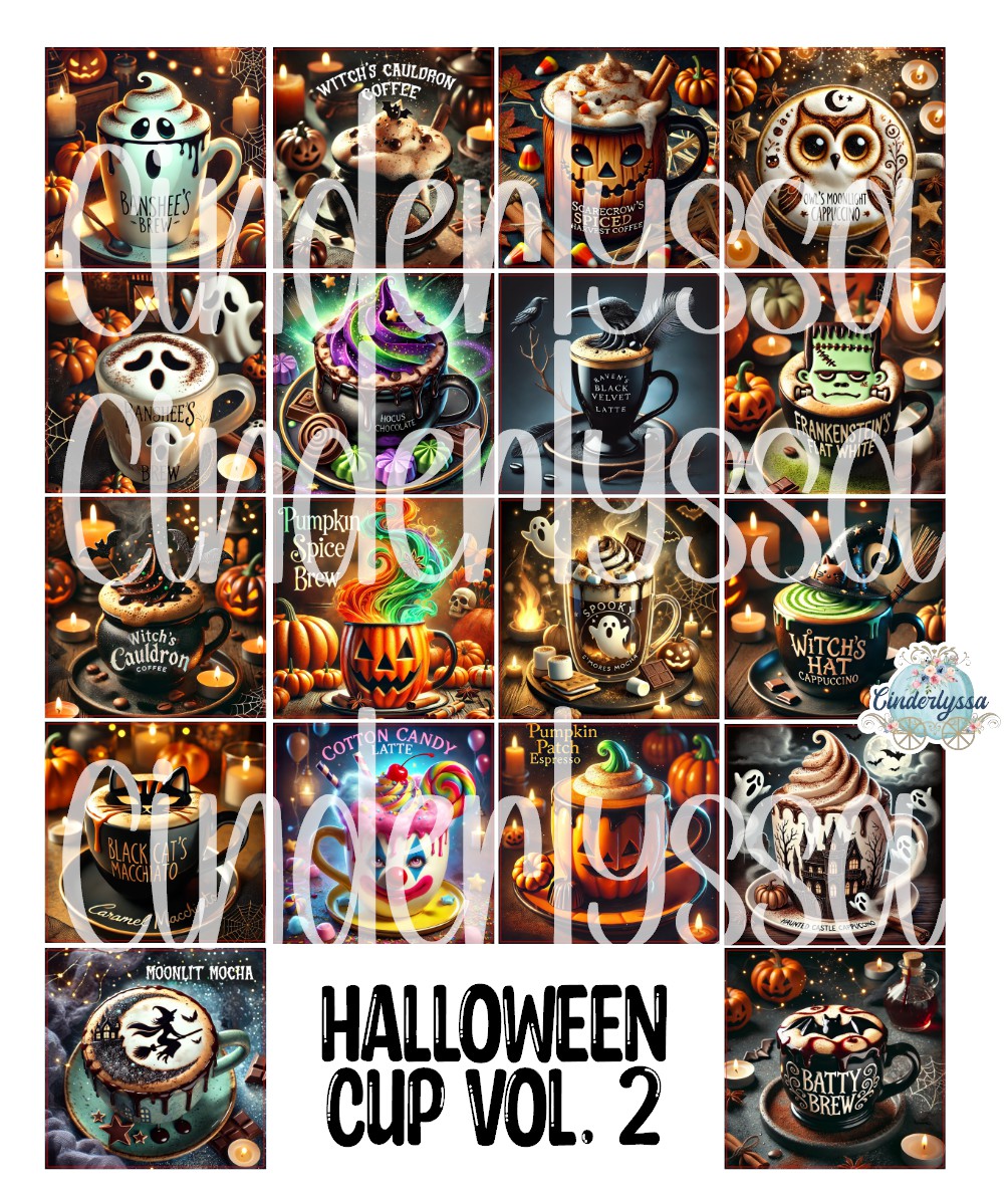 2.5 inch Square Halloween Cup Vol. 2 Cardstock Only for freshies - NO MOLD: Cardstock Silicone Mold, for Aroma Bead Molds, Premium Cardstock Images