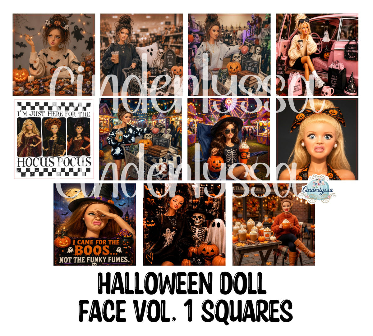 2 inch Square Halloween Doll Face Vol. 1 Cardstock Only for freshies - NO MOLD: Aroma Bead Molds, Premium Cardstock Images