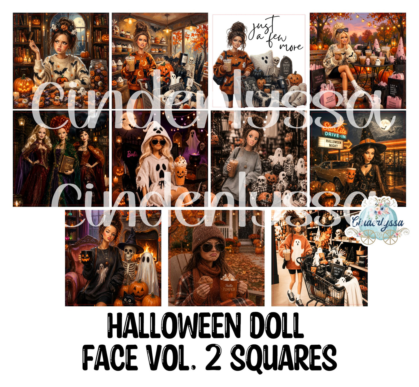2 inch Square Halloween Doll Face Vol. 2 Cardstock Only for freshies - NO MOLD: Aroma Bead Molds, Premium Cardstock Images