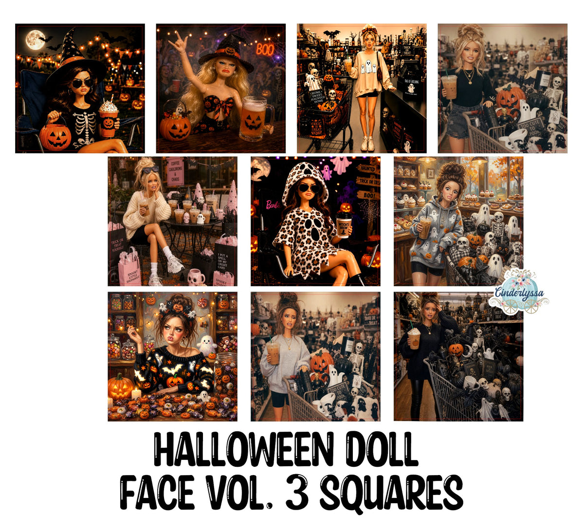 3 inch Square Halloween Doll Face Vol. 3 Cardstock Only for freshies - NO MOLD: Cardstock Silicone Mold, Premium Cardstock Image