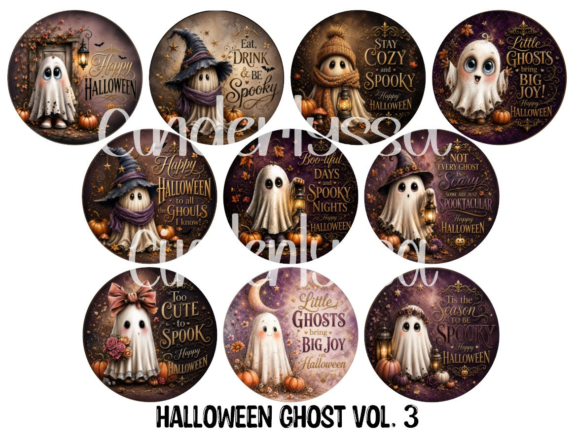 3.75 inch Round Halloween Ghosts Vol. 3 for Cardstock Silicone Mold, for Aroma Bead Molds, Premium Cardstock Images