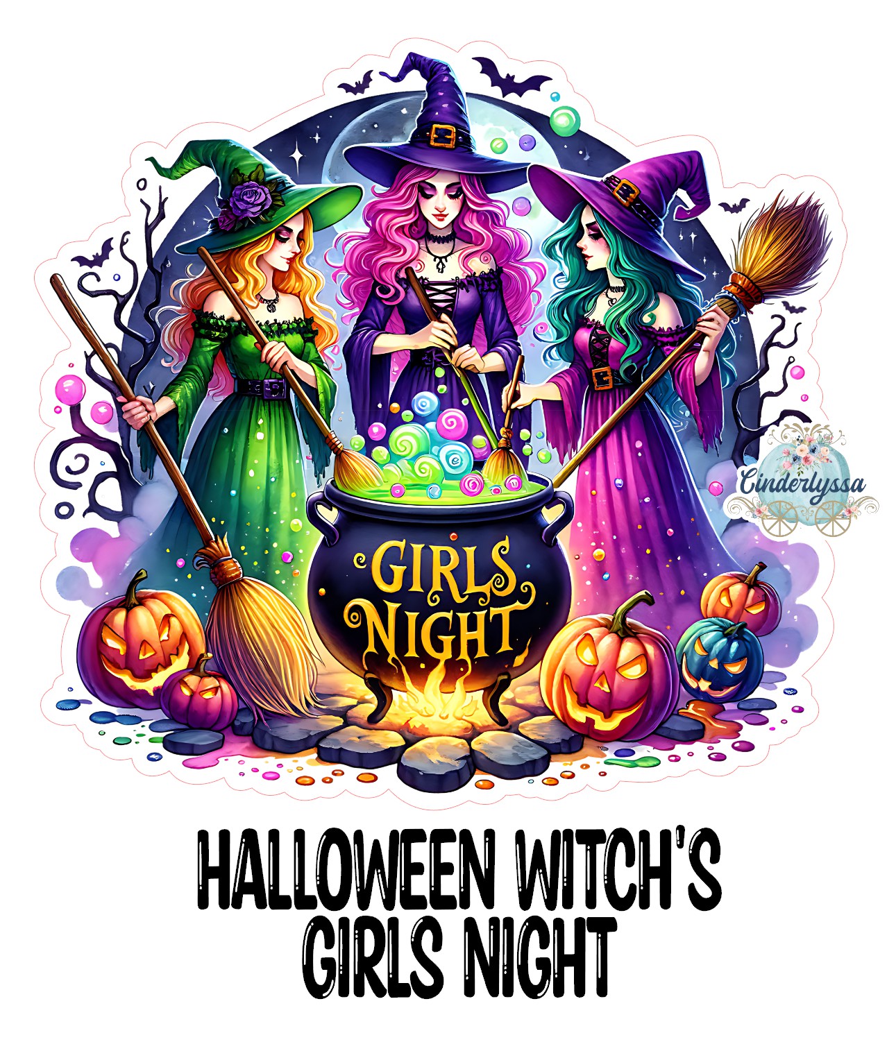 Halloween Witches Girls Night Cardstock Silicone Mold, Aroma Bead Molds, Premium Cardstock Images