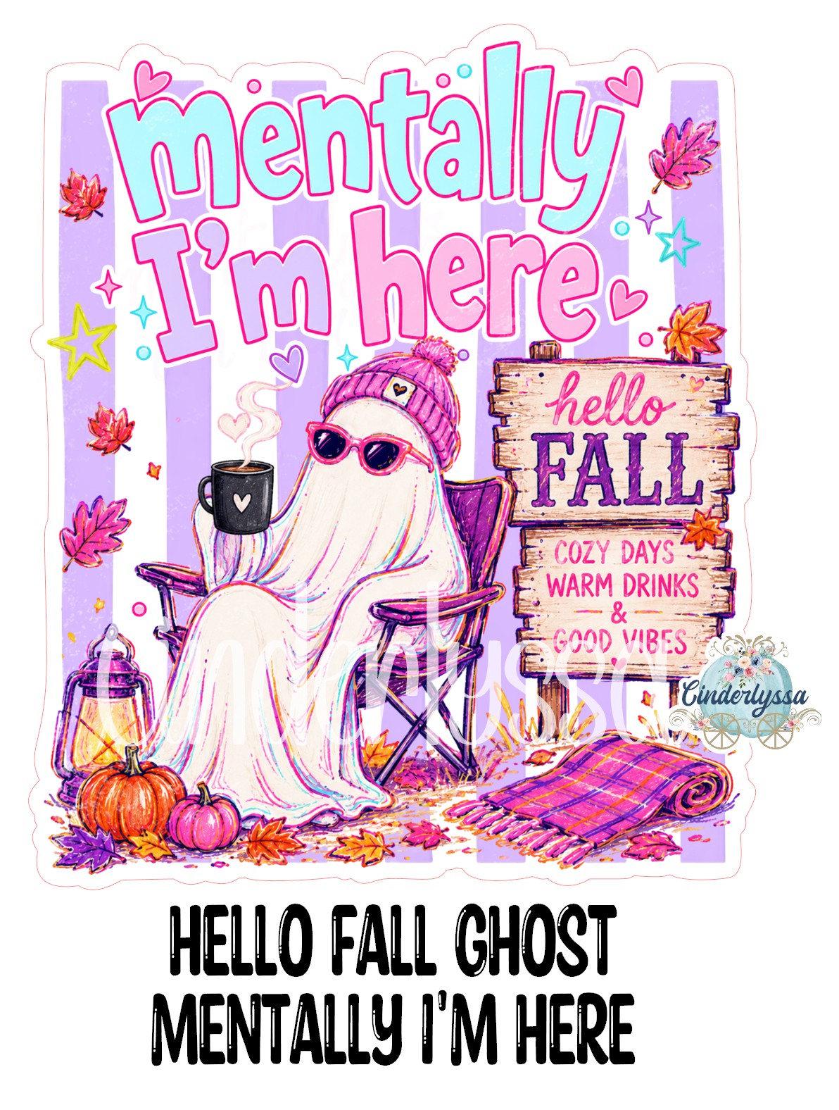 Hello Fall Ghost Mentally I'm Here Cardstock Silicone Mold, Aroma Bead Molds, Premium Cardstock Images