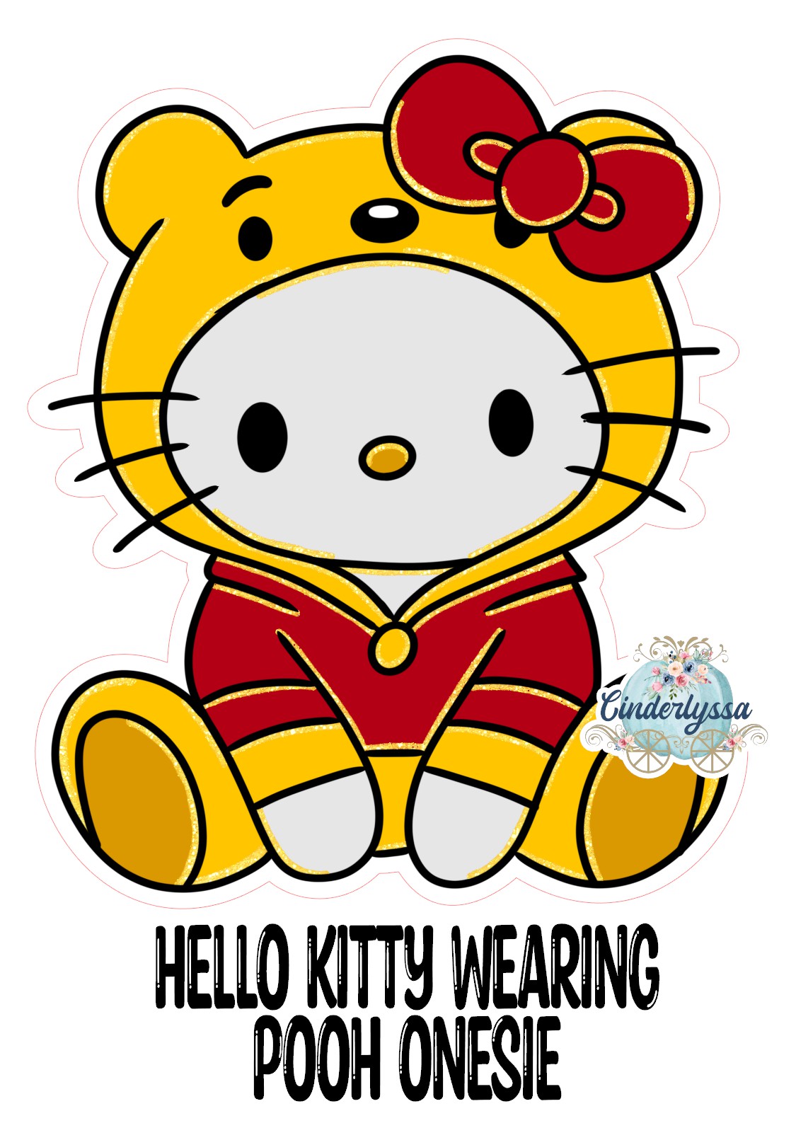 Hello Kitty Wearing Pooh Onesie Cardstock Silicone Mold, Aroma Bead Molds, Premium Cardstock Images