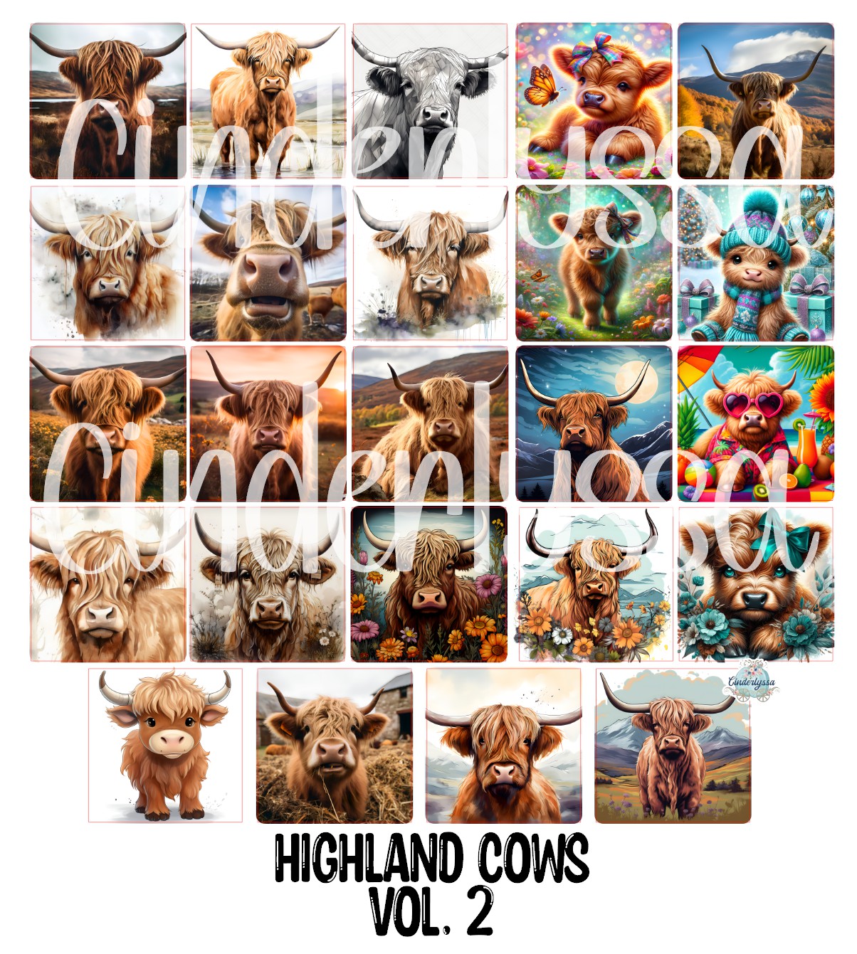 3 inch Square: Highland Cows Vol. 2 Cardstock/Picture With Beveled Edge Cardstock Silicone Mold, Aroma Bead Molds