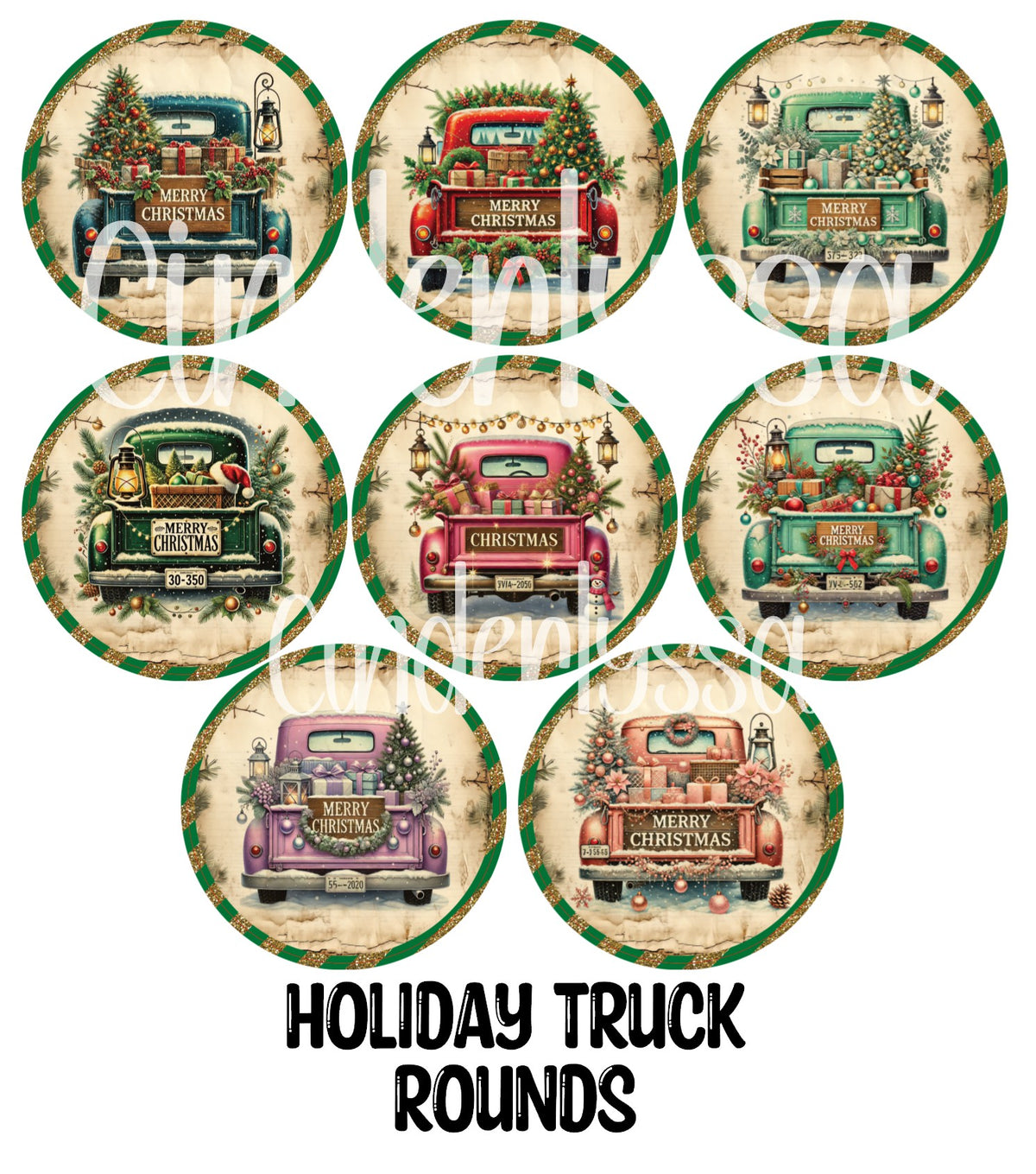 Holiday Truck Rounds Cardstock Only for freshies - NO MOLD for Aroma Bead Molds, Premium Cardstock Images