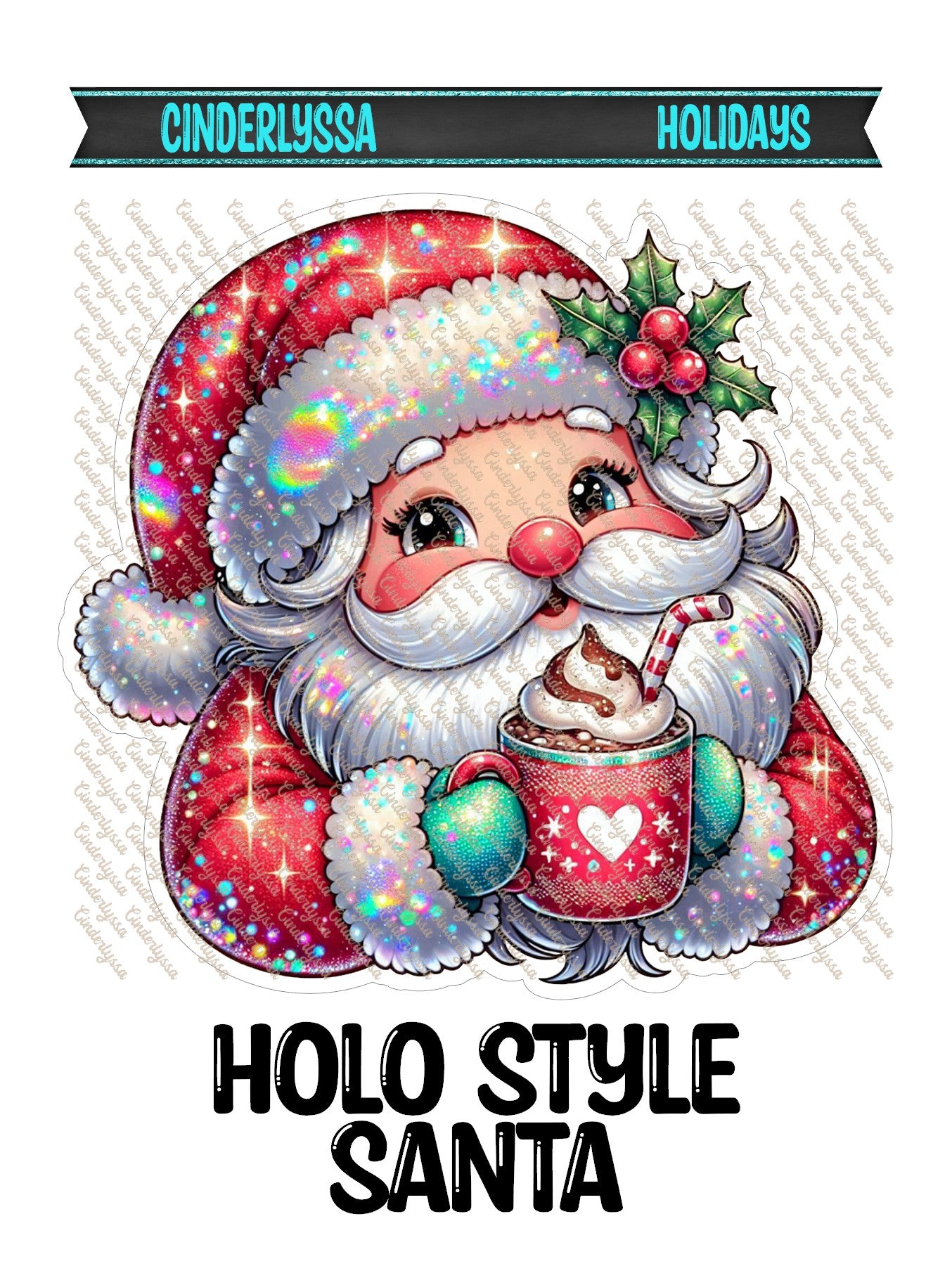 Holo Style Santa With Red Cup Cardstock Silicone Mold, Aroma Bead Molds, Car Freshies, Premium Cardstock Images