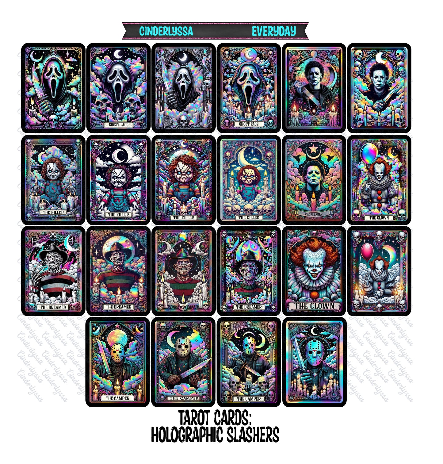 VENT CLIP: Tarot Cards: Group 3 (Horror Movie Slashers) Two Cavity Small Vent Clip Size Cardstock Silicone Mold, Aroma Bead Molds, Premium Cardstock Images