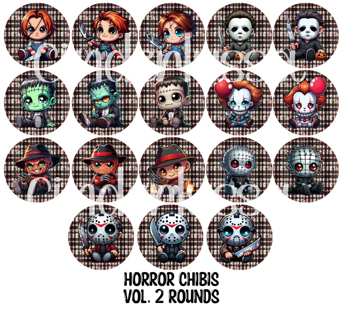 Horror Chibis Vol. 2 Rounds Cardstock Only for freshies - NO MOLD for Aroma Bead Molds, Premium Cardstock Images