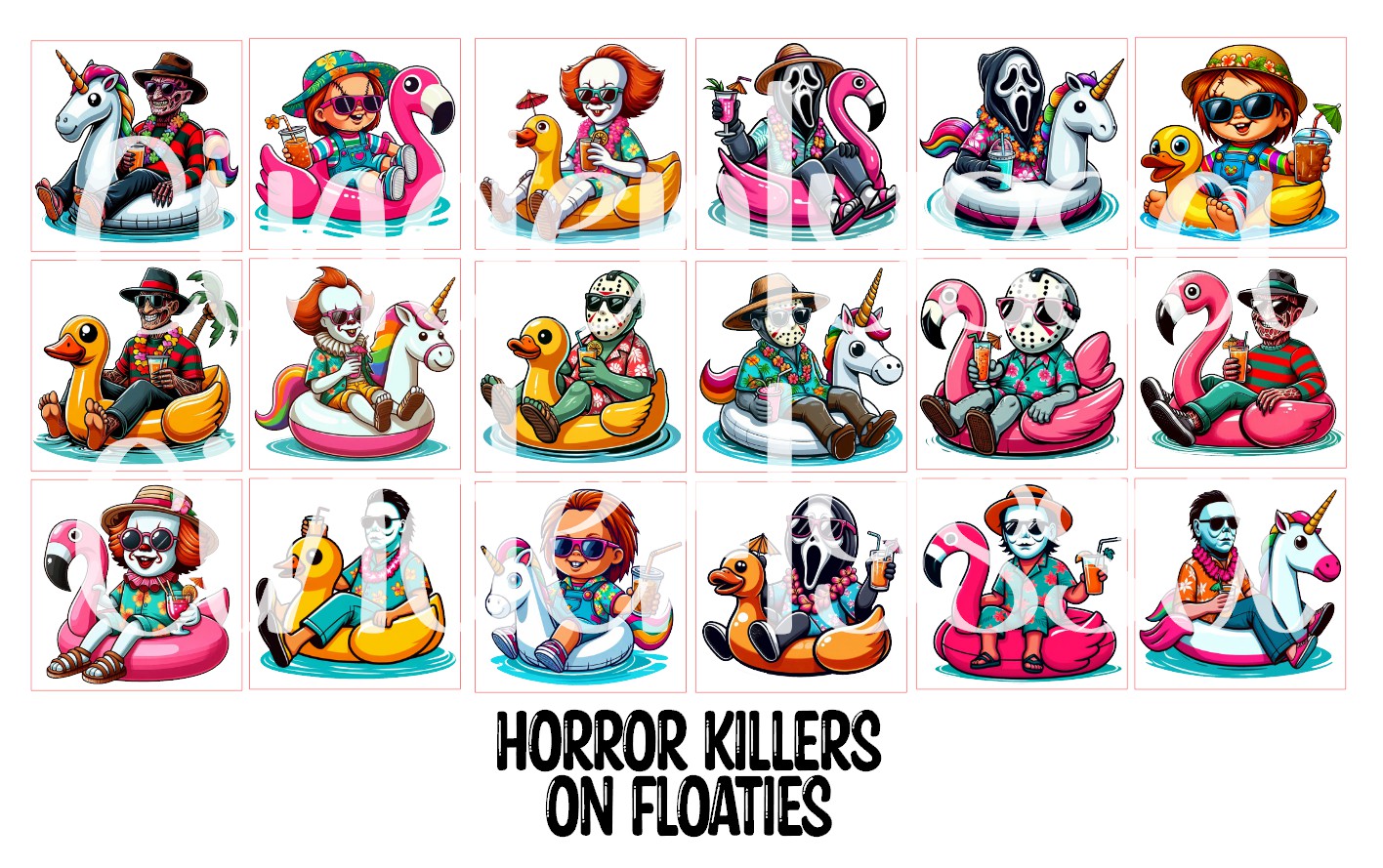 3 inch Square: Horror Killers On Floaties Cardstock/Picture With .25 inch Curved Edge Cardstock Silicone Mold, Aroma Bead Molds