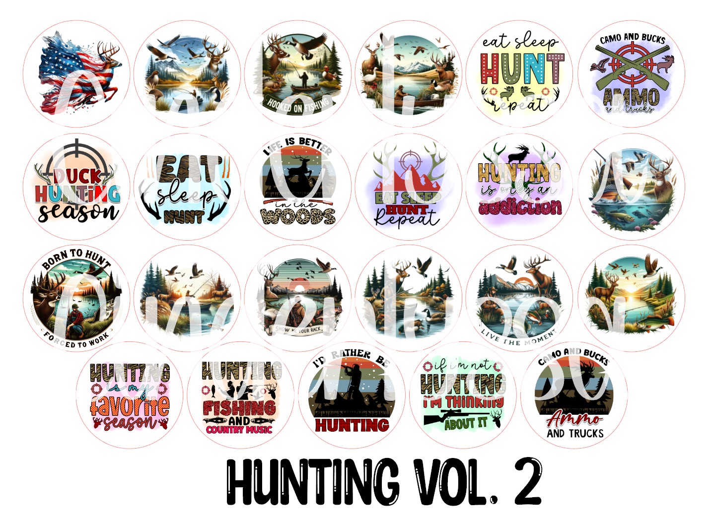 3.75 inch Round: Hunting Vol. 2 for Cardstock Silicone Mold, for Aroma Bead Molds, Premium Cardstock Images