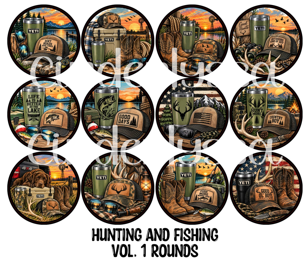 Hunting and Fishing Vol. 1 Rounds Cardstock Only for freshies - NO MOLD for Aroma Bead Molds, Premium Cardstock Images