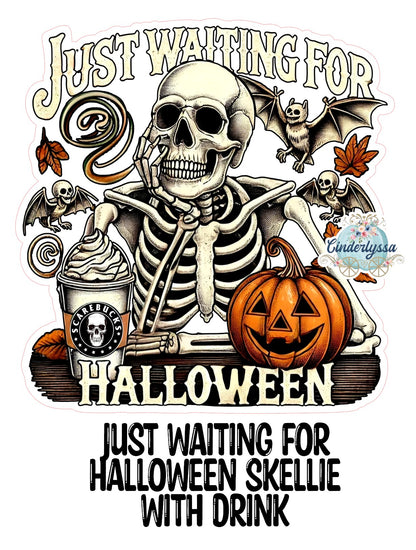 Just Waiting For Halloween Skellie with Drink Cardstock Silicone Mold, Aroma Bead Molds, Premium Cardstock Images