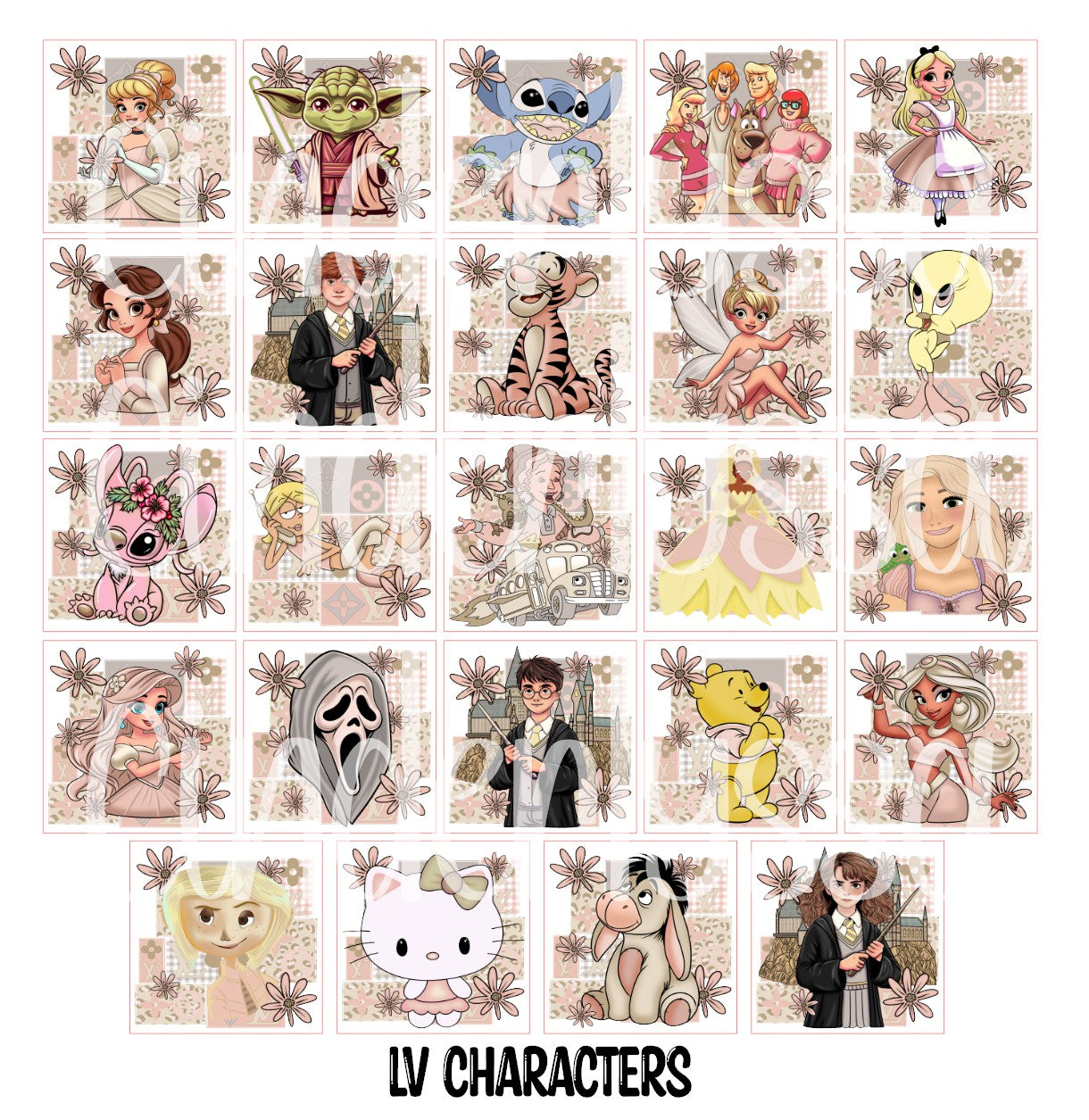 2.5 inch Square LV Characters Cardstock Only for freshies - NO MOLD: Cardstock Silicone Mold, for Aroma Bead Molds, Premium Cardstock Image