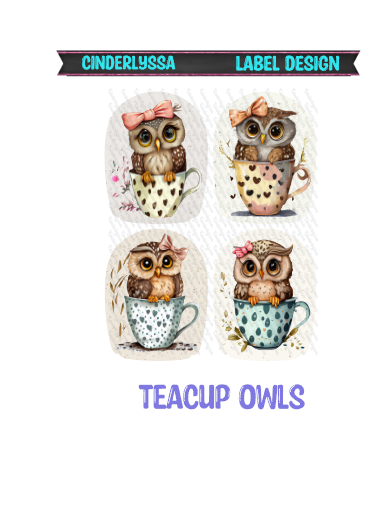 Label Design: Teacup Owls Cardstock Silicone Mold, Aroma Bead Molds, Car Freshies, Premium Cardstock Images