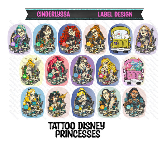 Label Design: Tattoo Disney Princess Cardstock Silicone Mold, Aroma Bead Molds, Car Freshies, Premium Cardstock Images