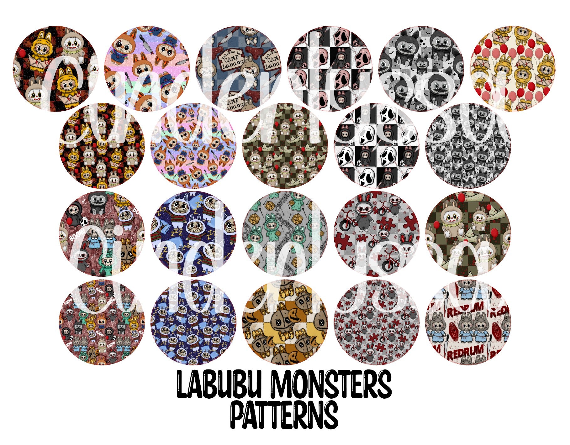 3.75 inch Round: Labubu Monsters Scary Movie Patterns for Cardstock Si ...