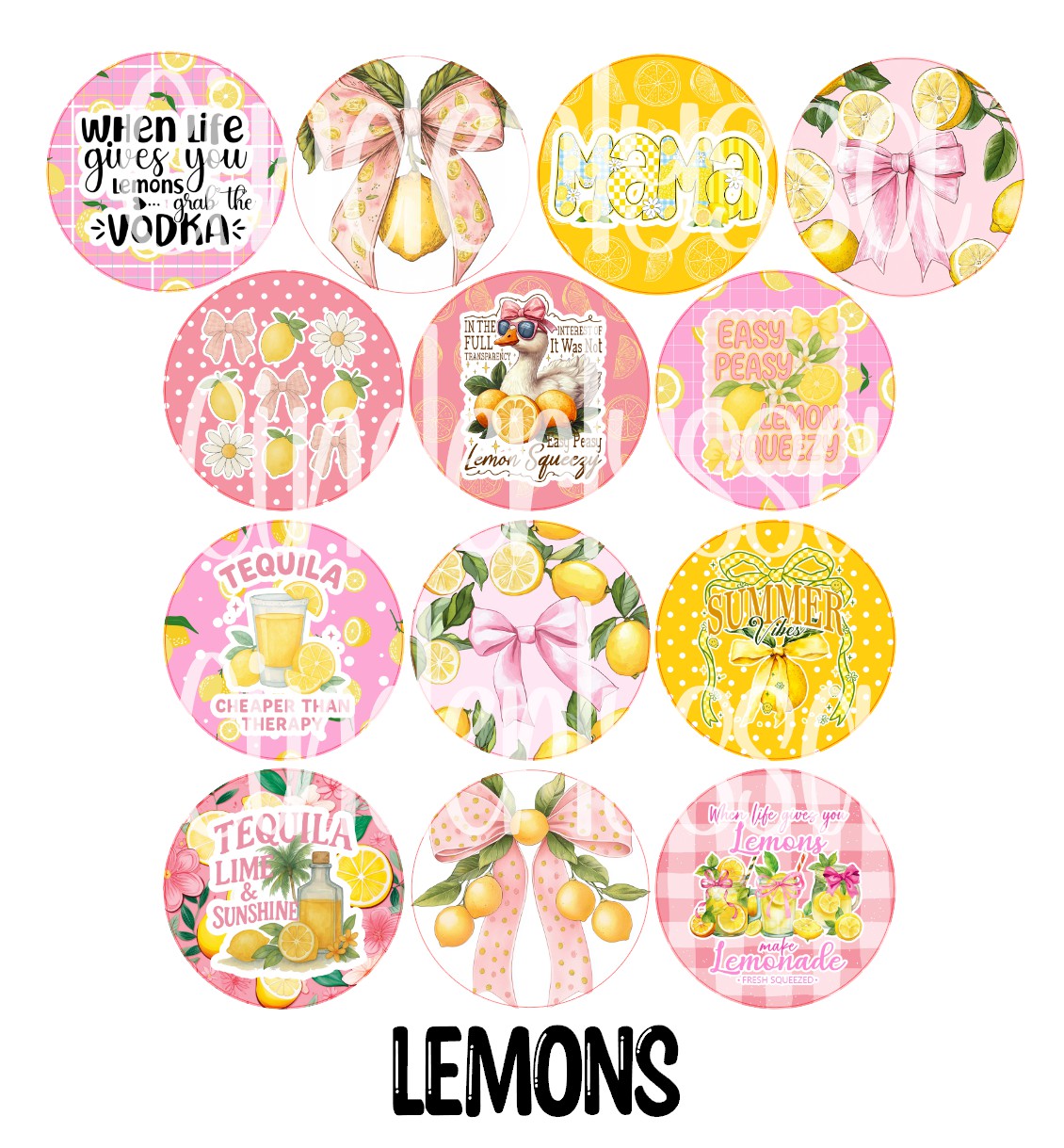 3 inch Round Lemons and Bows Cardstock Only for freshies: for Aroma Bead Molds, NO MOLD INCLUDED, Premium Cardstock Images
