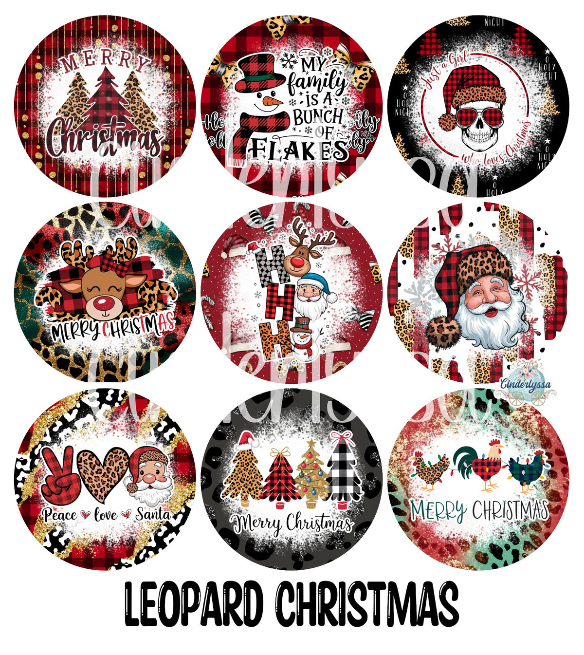 2 inch Round Leopard Christmas Cardstock Only: Cardstock Silicone Mold, Car Freshener, Premium Cardstock Images-NO MOLD