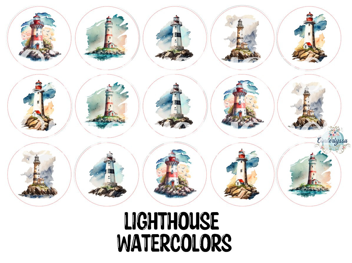 3.5 inch Round Lighthouse Watercolors for Cardstock Silicone Mold, NO MOLD INCLUDED for Aroma Bead Molds, Premium Cardstock Images