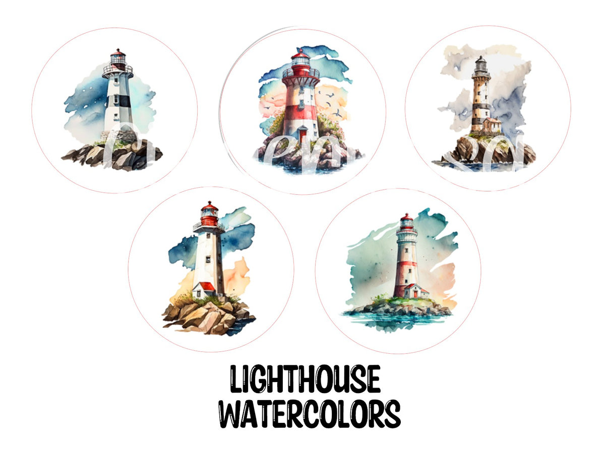 3.75 inch Round Lighthouse Watercolors for Cardstock Silicone Mold, for Aroma Bead Molds, Premium Cardstock Images