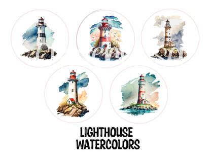 3.75 inch Round Lighthouse Watercolors for Cardstock Silicone Mold, for Aroma Bead Molds, Premium Cardstock Images