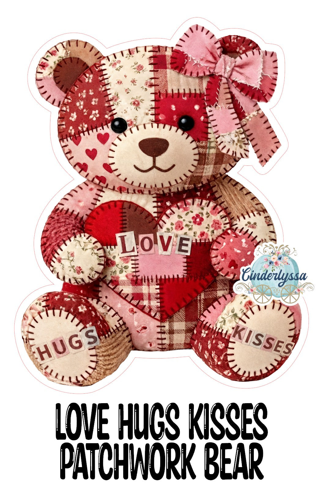 Love Hugs Kisses Patchwork Bear Cardstock Silicone Mold, Aroma Bead Molds, Premium Cardstock Images
