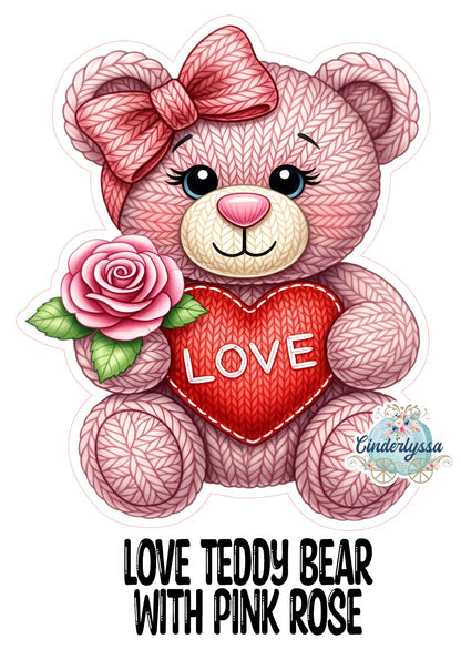 Love Teddy Bear With Pink Rose Cardstock Silicone Mold, Aroma Bead Molds, Premium Cardstock Images