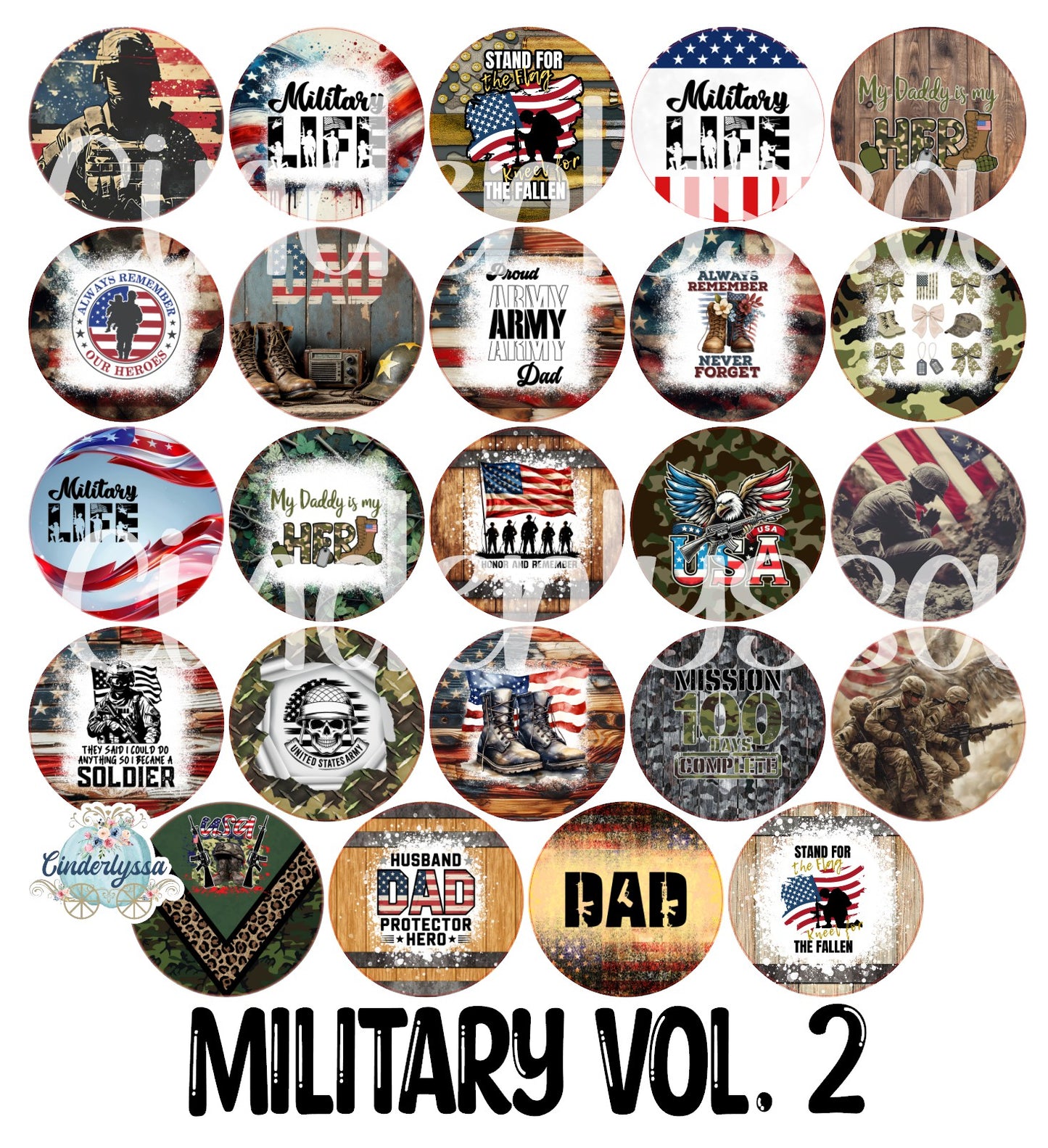 3.75 inch Round: Military Vol. 2 for Cardstock Silicone Mold, for Aroma Bead Molds, Premium Cardstock Images