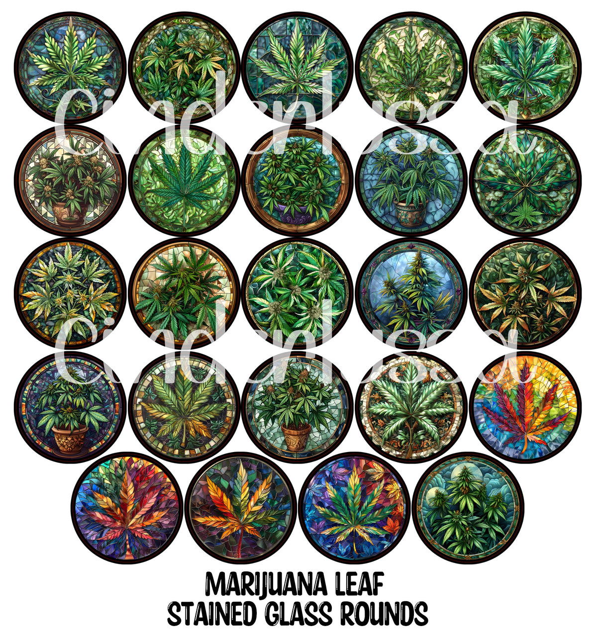 Marijuana Leaf Stained Glass Rounds Cardstock Only for freshies - NO MOLD for Aroma Bead Molds, Premium Cardstock Images