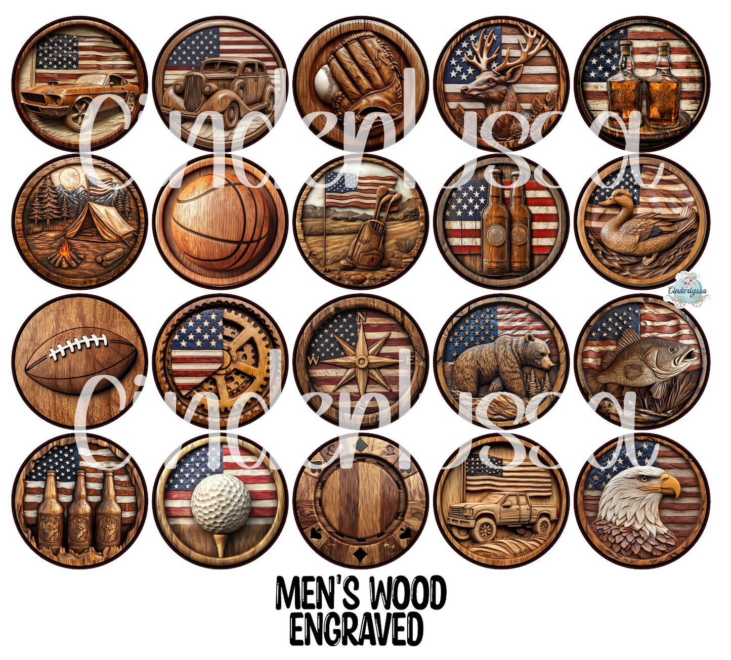 3.75 inch Round Men's Wood Engraved for Cardstock Silicone Mold, for Aroma Bead Molds, Premium Cardstock Images