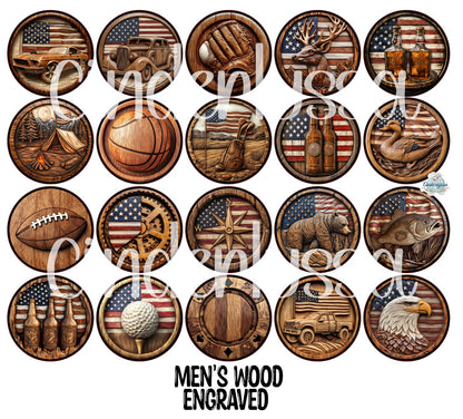 3.75 inch Round Men's Wood Engraved for Cardstock Silicone Mold, for Aroma Bead Molds, Premium Cardstock Images